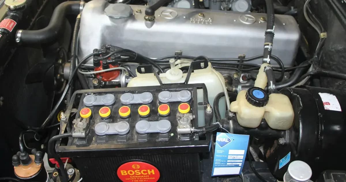 Batterie voiture Bosch montée dans un compartiment moteur - remplacement et entretien de la batterie automobile
