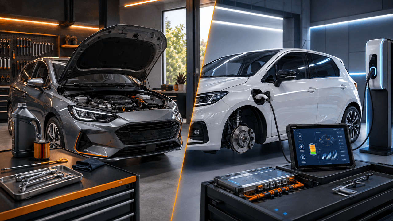 Comparatif de l'entretien d'une voiture hybride et d'une voiture électrique en atelier