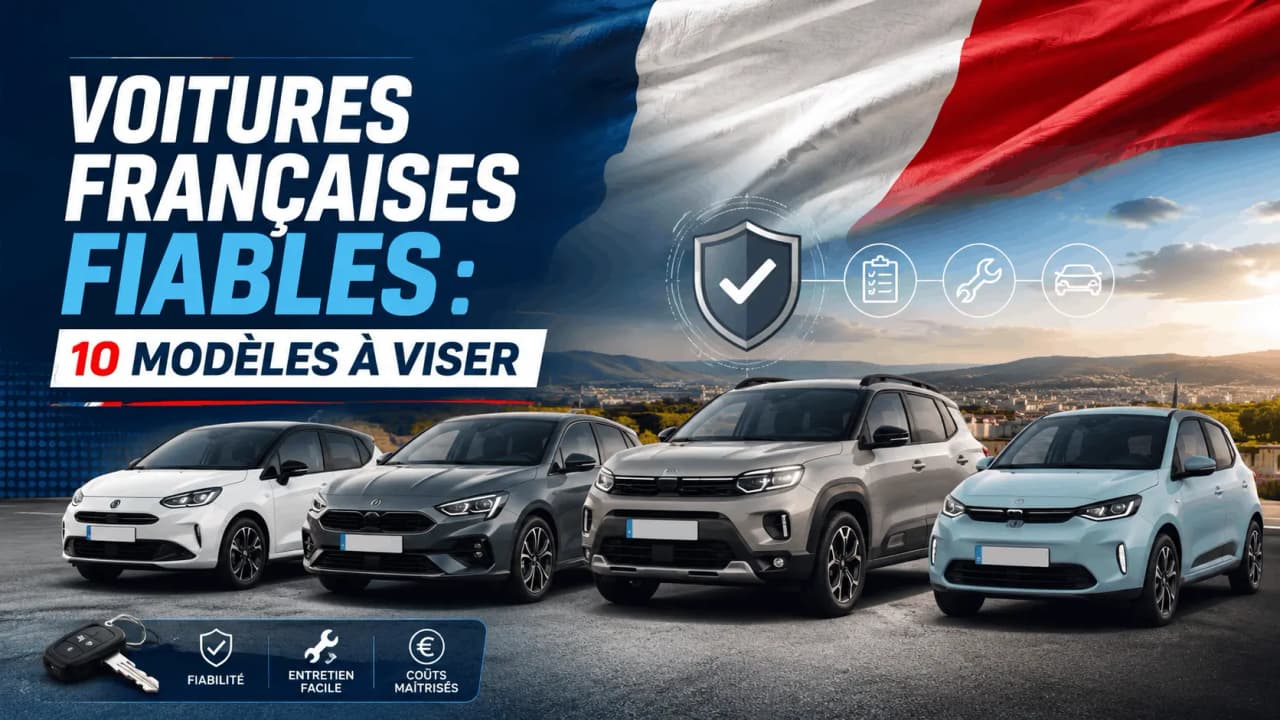 Illustration de voitures françaises fiables avec repères d’entretien et contrôle mécanique