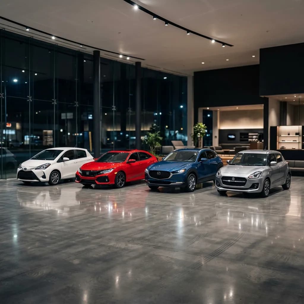 Voitures japonaises Toyota, Honda, Mazda et Nissan dans un atelier d’entretien automobile
